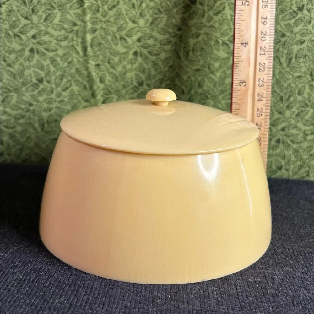Vintage Powder Box French Yellow Celluloid Made In England Vanity Bowl with Lid